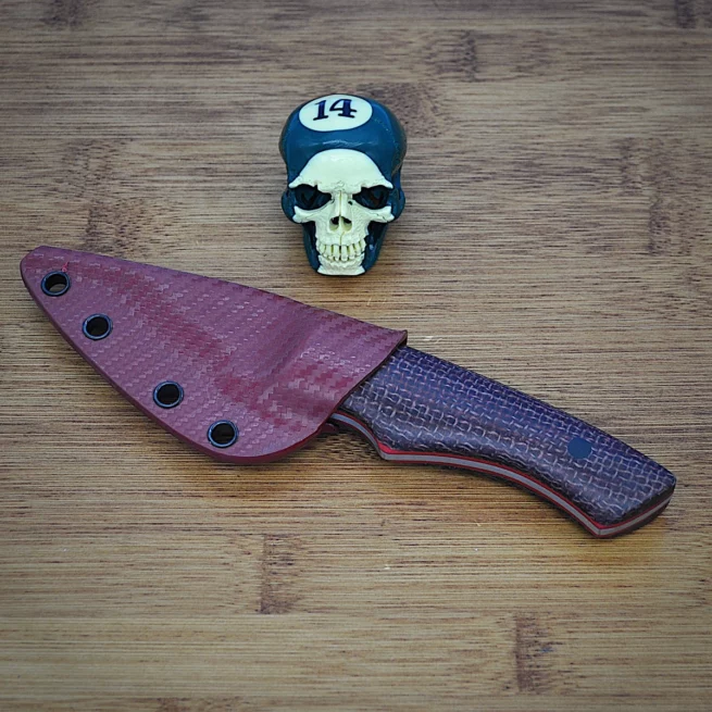 Red hessian micarta Broken Biscuit Carving Knife kydex sheath